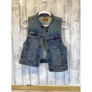 American Eagle Cropped Denim Vest Medium Wash Boho Blue Jean Vest Size M